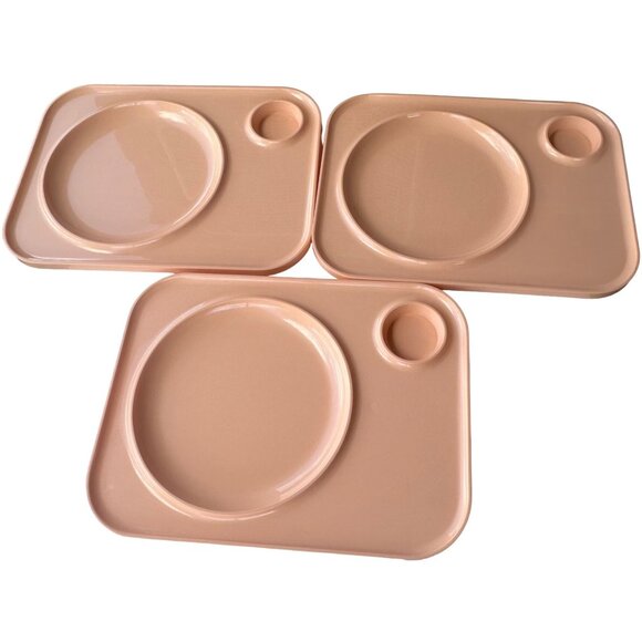 Set of 3 Plastic Lap Food Trays Tan w/Drink Holder 13.5" Length (BRAND UNKNOWN) - Picture 4 of 8